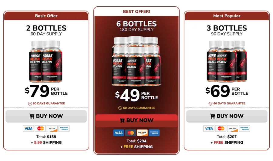 HorsePeak Gelatin bundle prices on the official order page, October 12, 2026